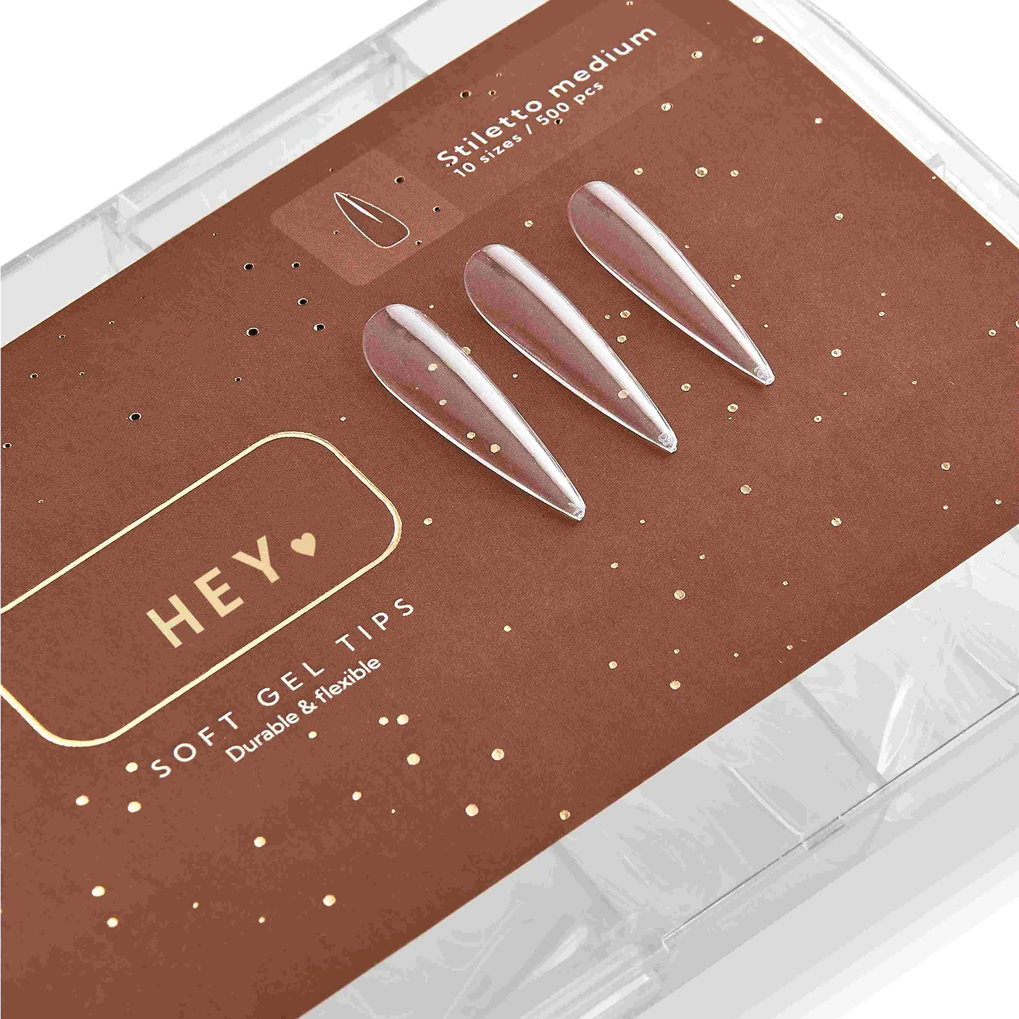 HEYLOVE – Soft Gel Tips Stiletto Medium, 500pcs