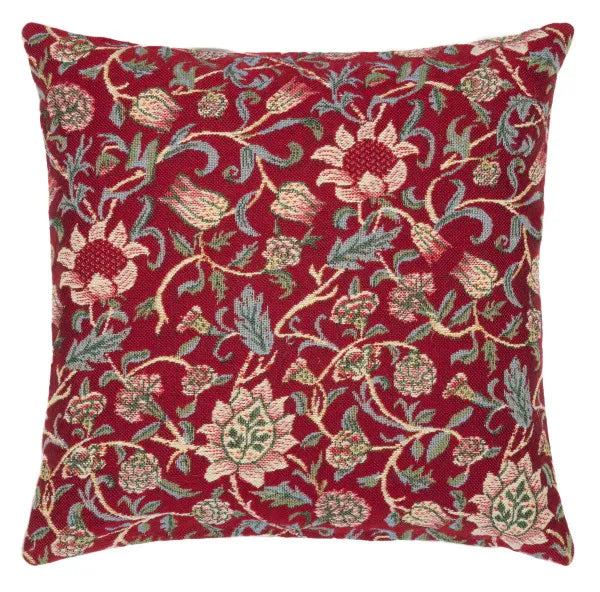 Morris Evenlode Flowers Red Pillow-592 - Image 1