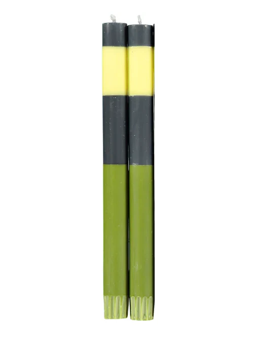 Striped Dinner Candle Set of 2 – Olive, Indigo & Jasmine