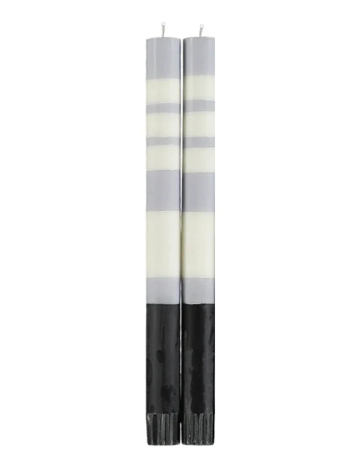 Striped Dinner Candle Set of 2 – Jet Black, Pearl White & Dove Grey