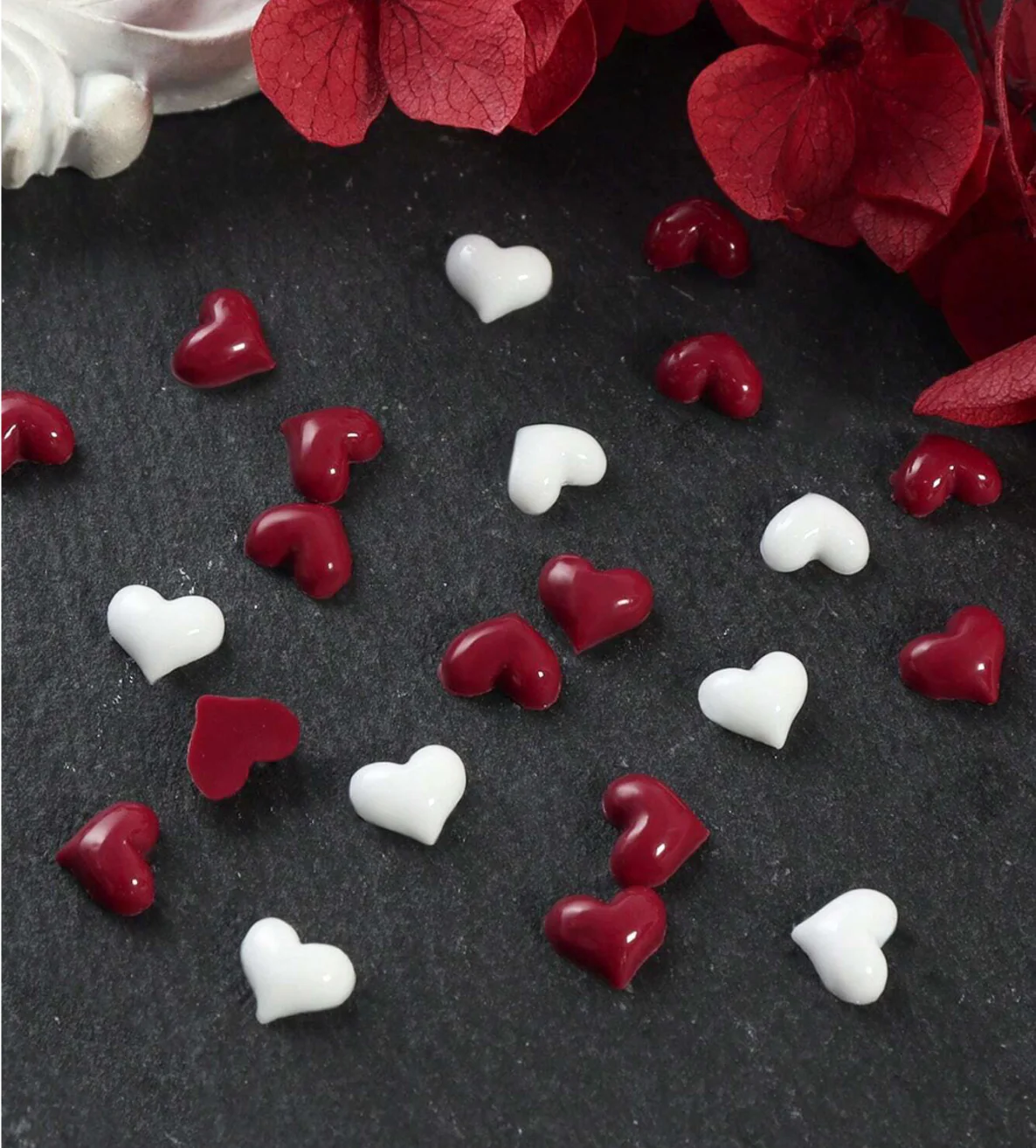 Mini Heart Nail Charms, Mixed White & Burgundy - Image 3