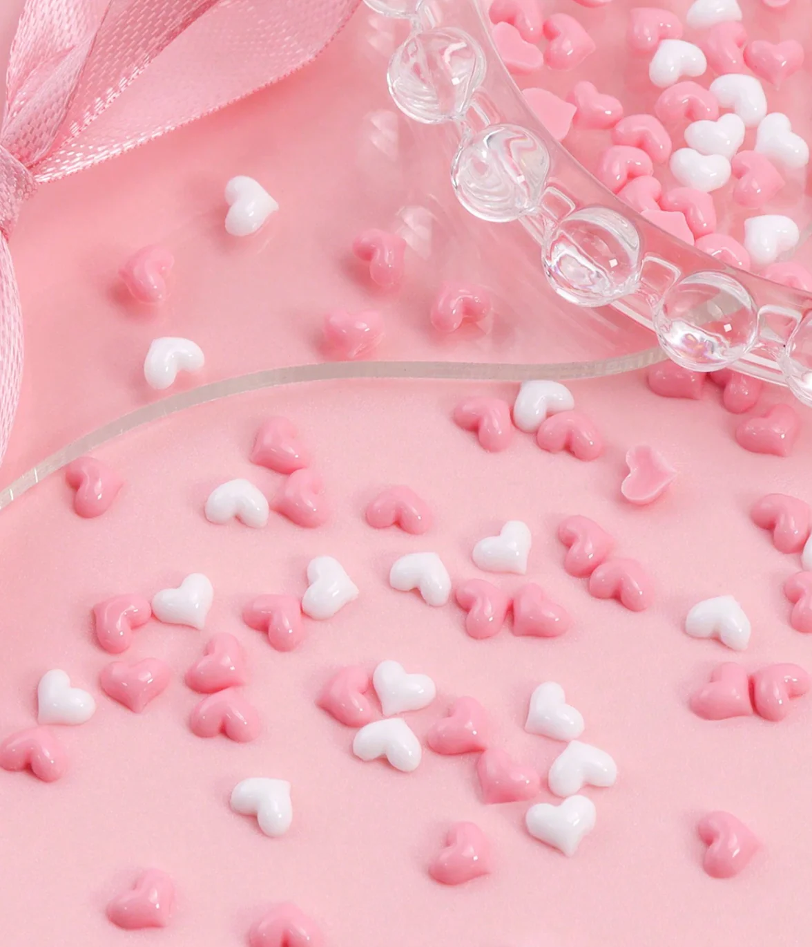 Mini Heart Nail Charms, White & Pink Mixed - Image 2