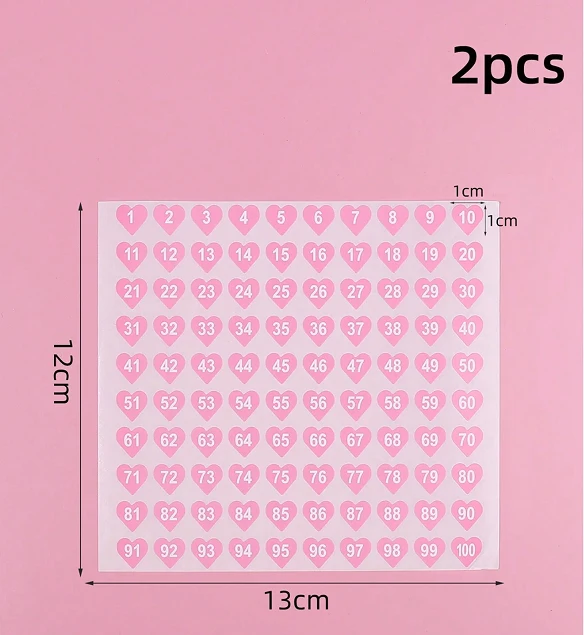Nail Number Stickers for Gel Polish and Swatches - Pink Heart, 2pcs (1–100) - Image 2