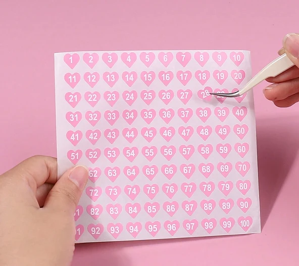 Nail Number Stickers for Gel Polish and Swatches - Pink Heart, 2pcs (1–100) - Image 3