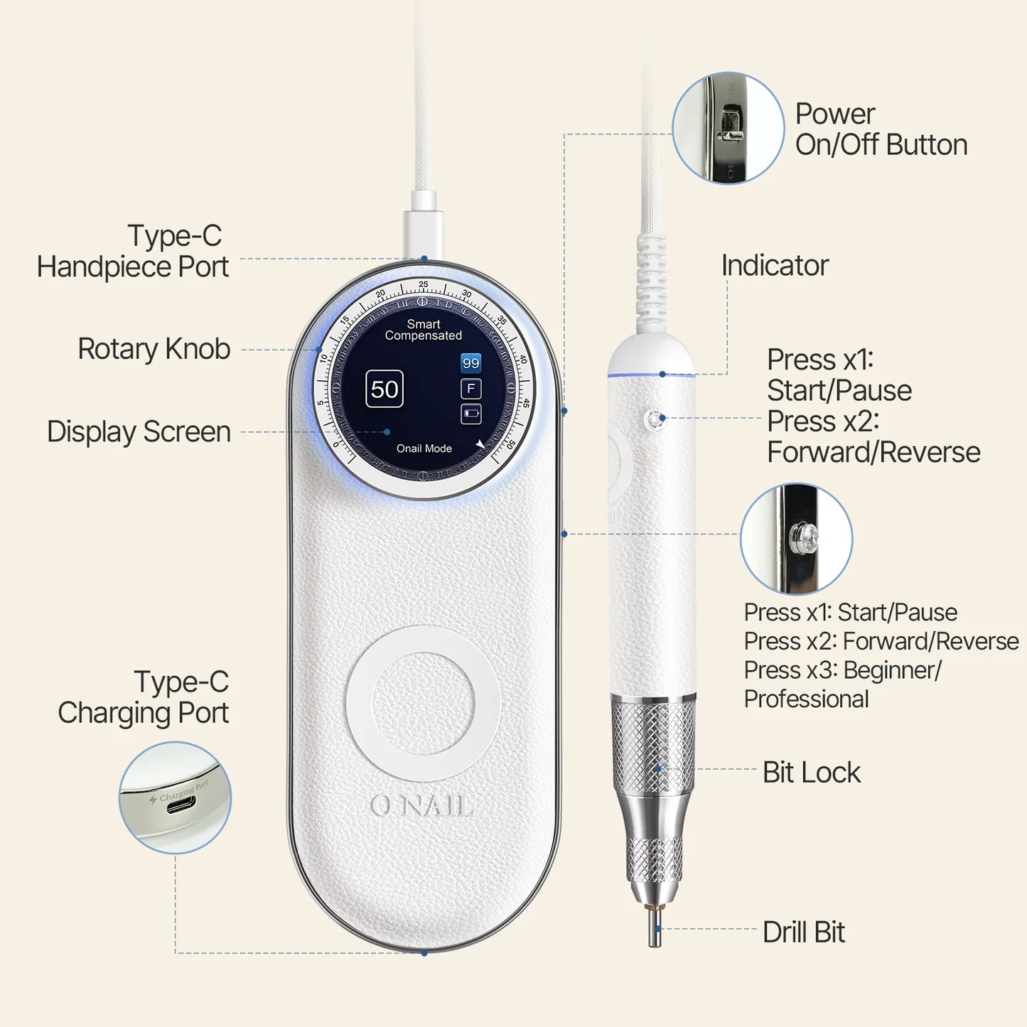 O NAIL - Nail Drill Pro Max (1 Handpiece), Pink - Image 3