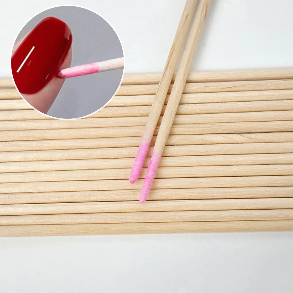 Pink Nail Cleaning Wood Swabs (200 pcs) - Image 1