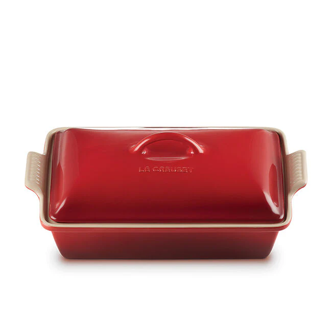 Ceramic Rectangular Dish with Lid, Cerise - Image 1