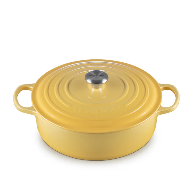 Shallow Round Oven, Camomille Enameled Cast Iron - Image 1