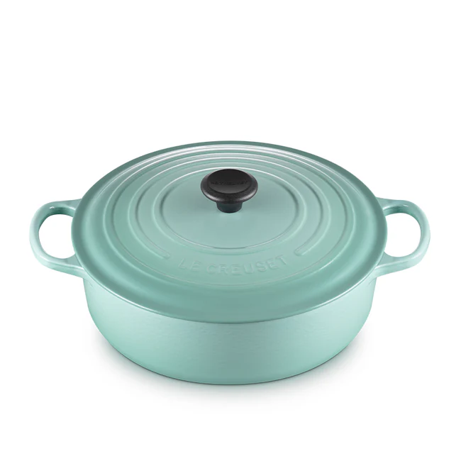 Shallow Round Oven, Sage Enameled Cast Iron