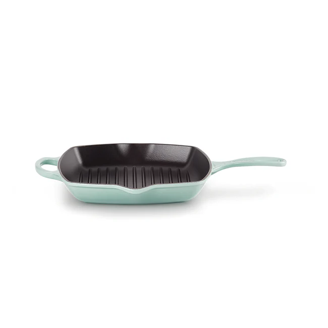 Square Skillet Grill, Sage Enameled Cast Iron