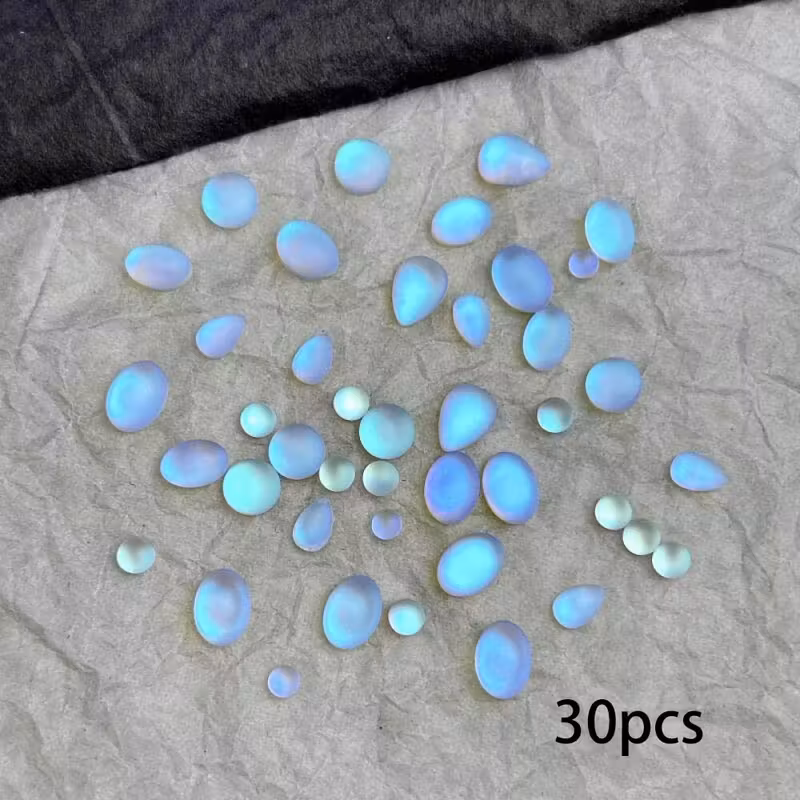 Tear Matte Frosted Glass Nail Art with Oval Water Drop Rhinestones - Image 3