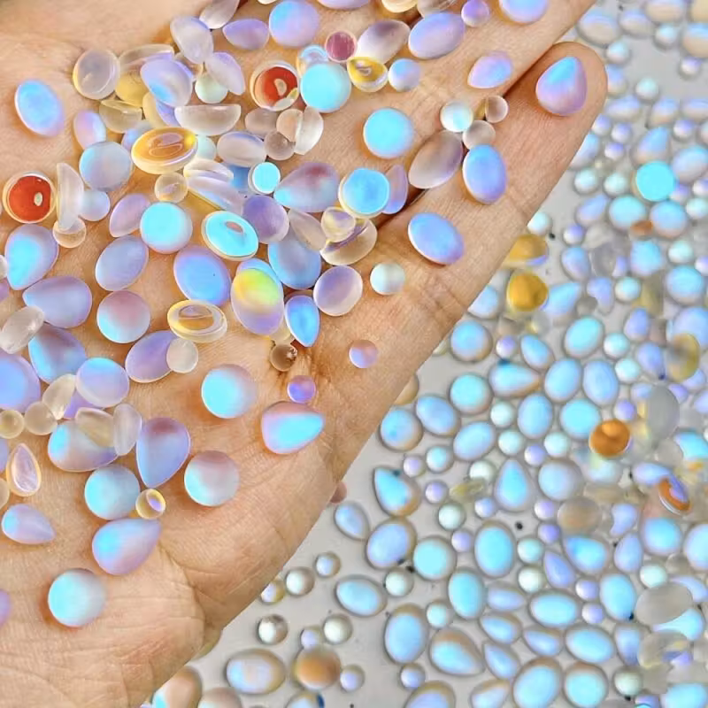Tear Matte Frosted Glass Nail Art with Oval Water Drop Rhinestones - Image 2