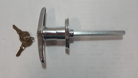 T Handle Door Latch,  Steel with Chrome finish- Locking w/ Key - Image 2